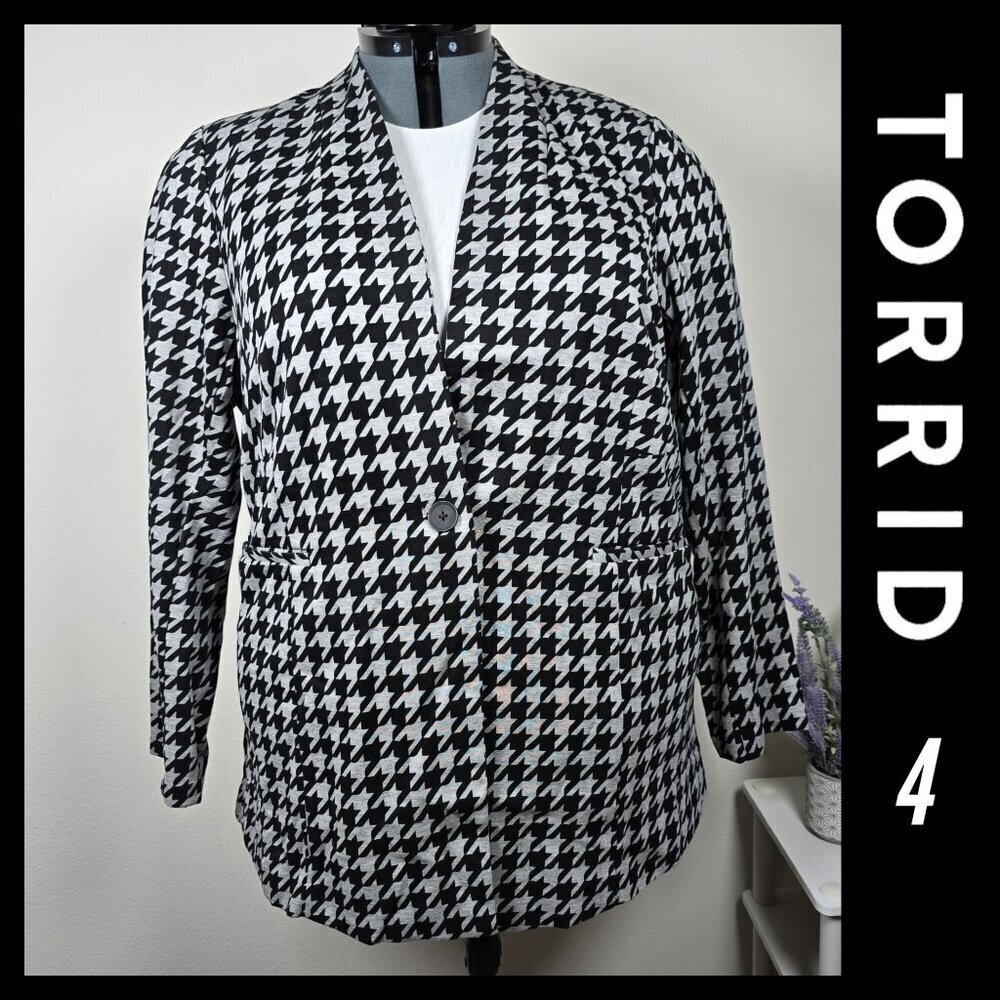 Torrid Houndstooth Lightweight Stand Collar Blazer‎ Black & Beige Size 4
